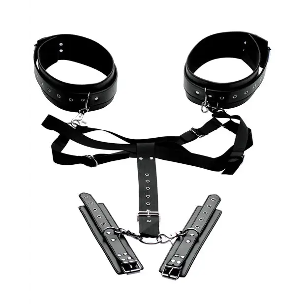 Master Series Acquire Easy Access Thigh Harness w/Wrist Cuffs - Black - Bondage Blindfolds & Restraints