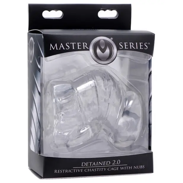 Master Series Detained 2.0 Restrictive Chastity Cage w/Nubs - Clear - Bondage Blindfolds & Restraints