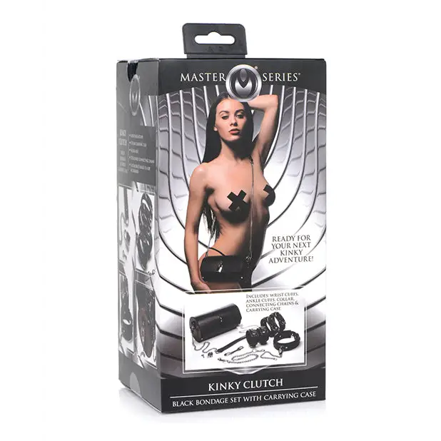 Master Series Kinky Clutch Black Bondage Set w/Carrying Case - Bondage Blindfolds & Restraints