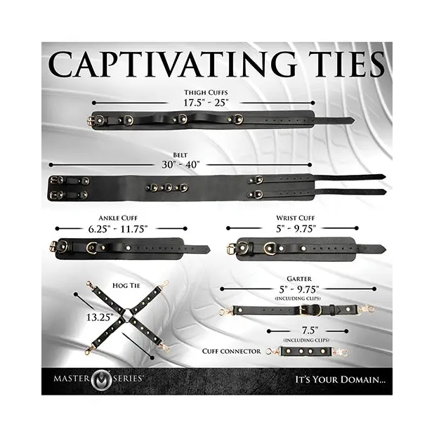 Master Series Tied Temptress Thigh Harness w/Hog Tie Connector - Black - Bondage Blindfolds & Restraints