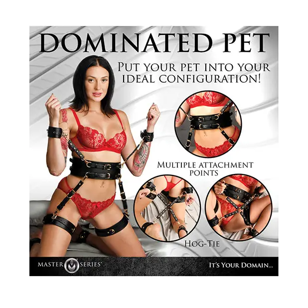 Master Series Tied Temptress Thigh Harness w/Hog Tie Connector - Black - Bondage Blindfolds & Restraints