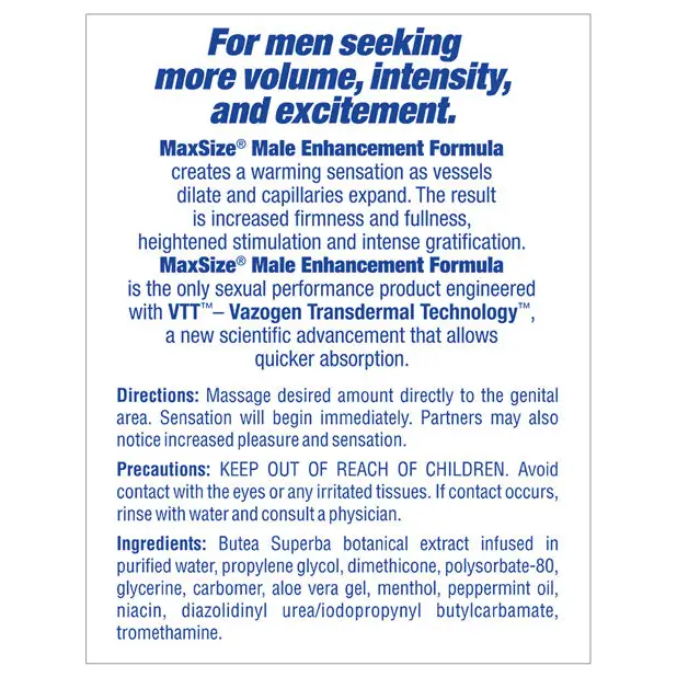 Max Size Male Enhancement Cream - Individual Foil Packet - Sexual Enhancers