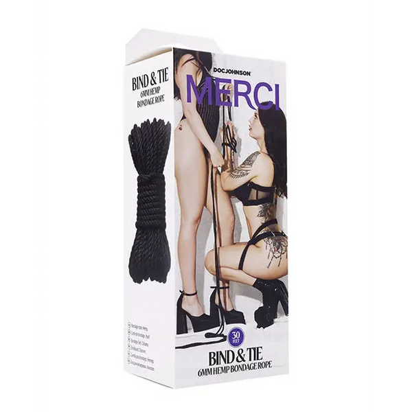 Merci Bind & Tie Hemp Bondage Rope - 30 ft - Black - Bondage Blindfolds & Restraints