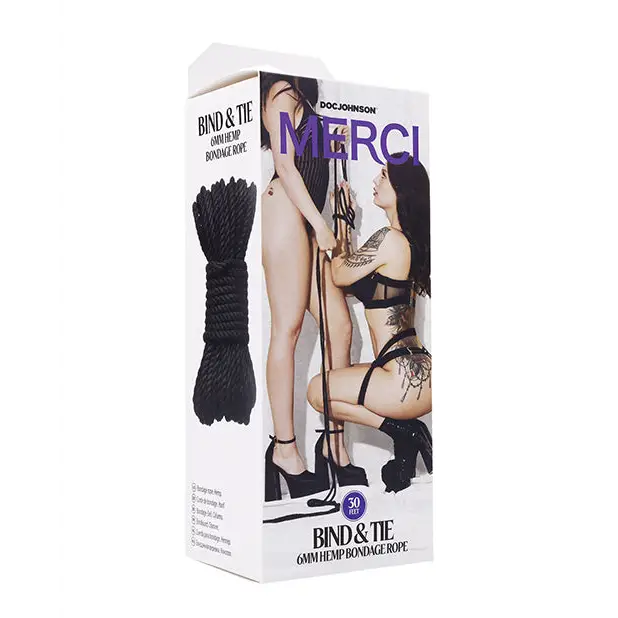Merci Bind & Tie Hemp Bondage Rope - 30 ft - Black - Bondage Blindfolds & Restraints