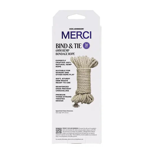 Merci Bind & Tie Hemp Bondage Rope - 30 ft Natural - Bondage Blindfolds & Restraints