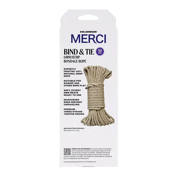 Merci Bind & Tie Hemp Bondage Rope - 50 ft - Bondage Blindfolds & Restraints