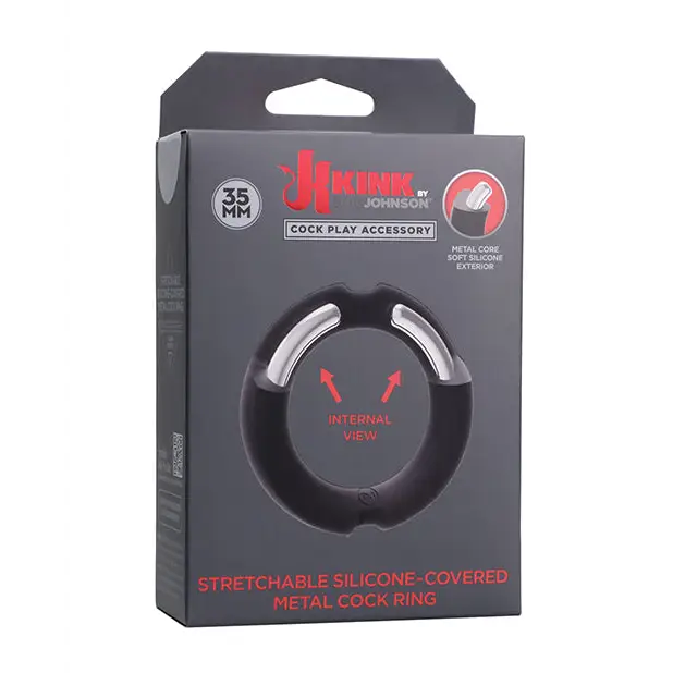 Merci Hybrid Silicone Covered Metal Cock Ring - 35 mm Black