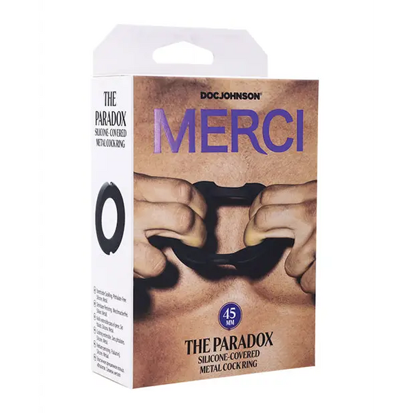 Merci Hybrid Silicone Covered Metal Cock Ring - 45 mm Black - Penis Enhancement