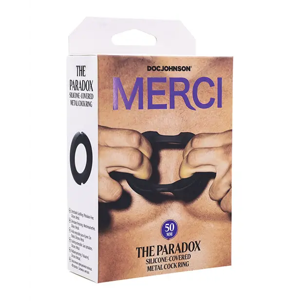 Merci Hybrid Silicone Covered Metal Cock Ring - 50 mm Black - Penis Enhancement