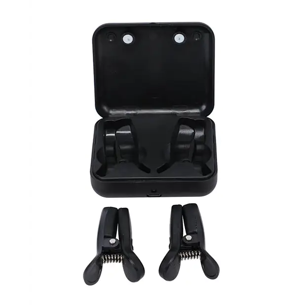 Merci Vibro Grippers Rechargeable Vibrating & Wireless Nipple Clamps - Black - Bondage Blindfolds & Restraints