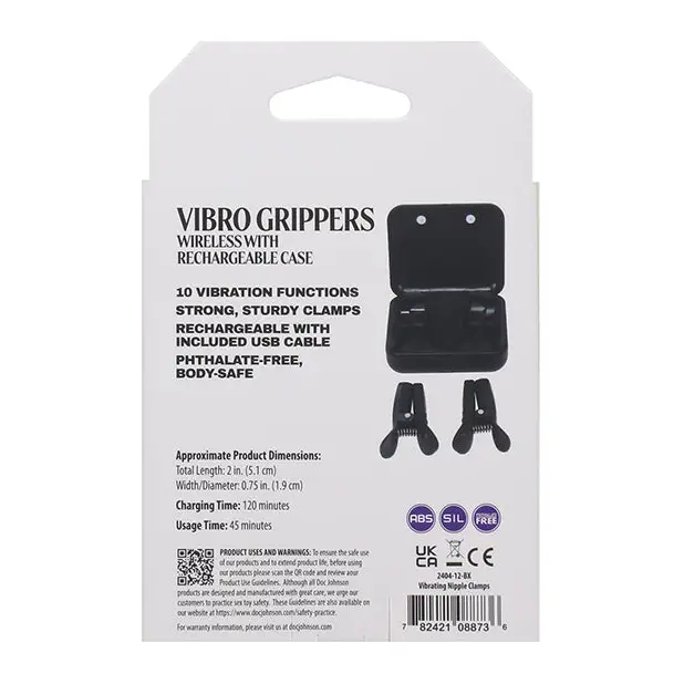 Merci Vibro Grippers Rechargeable Vibrating & Wireless Nipple Clamps - Black - Bondage Blindfolds & Restraints