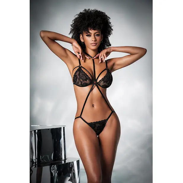 Mesh & Lace Two In One Teddy w/Detachable Skirt Black L/XL - Lingerie - Packaged