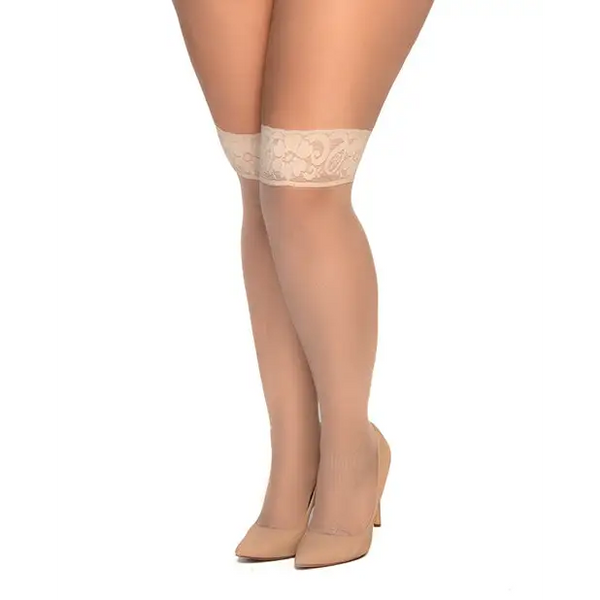 Mesh Thigh High Stockings Nude QN - Lingerie - Plus/Queen - Packaged