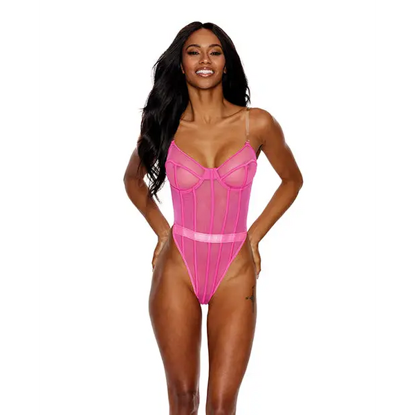 Mesh Underwire Teddy Hot Pink XL - Lingerie - Hanging