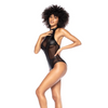 Mesh & Wet Look Halter Bodysuit Black S/M - Lingerie - Packaged