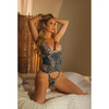 Metallic Scallop Stretch Lace & Sheer Mesh Teddy w/Removable Backless Panty Teal/Rose Gold MD - Lingerie - Hanging