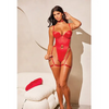 Mila Stretch Satin Padded Cup Teddy w/Heart Ring Detail Red XL