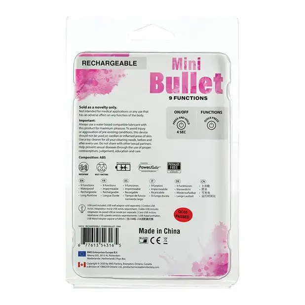 Mini Bullet Rechargeable Bullet - 9 Functions Pink - Stimulators