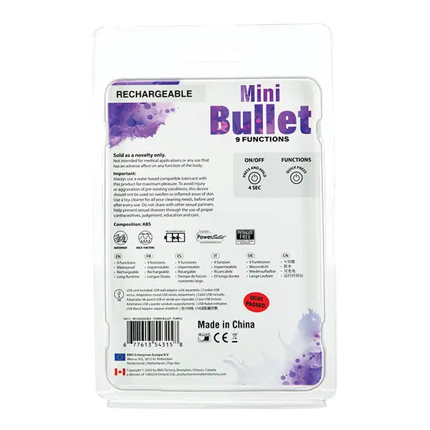 Mini Bullet Rechargeable Bullet - 9 Functions Purple - Stimulators