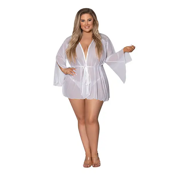 Modern Romance Flowing Short Robe White 2X - Lingerie - Plus/Queen - Packaged