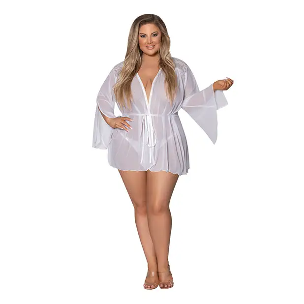 Modern Romance Flowing Short Robe White 2X - Lingerie - Plus/Queen - Packaged