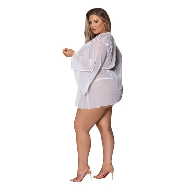 Modern Romance Flowing Short Robe White 2X - Lingerie - Plus/Queen - Packaged