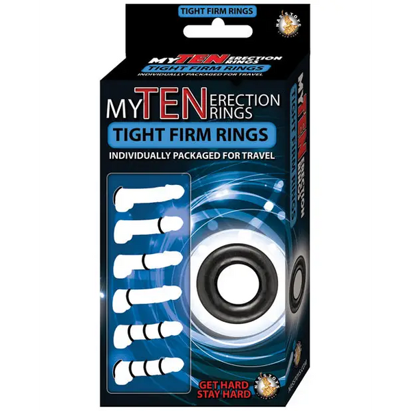 My Ten Erection Rings Tight Firm Rings - Black - Penis Enhancement