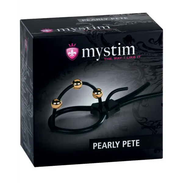 Mystim Pearly Pete Corona Strap w/Gold Balls - Black - Stimulators