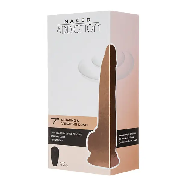 Naked Addiction 7’’ Rotating & Vibrating Dong w/Remote - Flesh - Dongs & Dildos