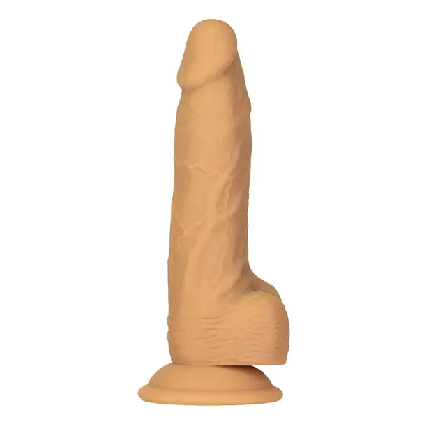 Naked Addiction 8’’ Rotating & Vibrating Dong w/Remote - Caramel - Dongs & Dildos