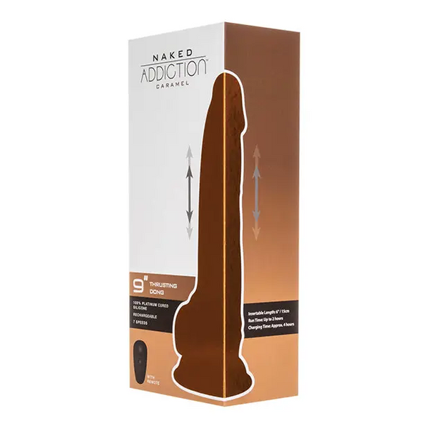 Naked Addiction 9’’ Thrusting Dong w/Remote - Caramel - Dongs & Dildos