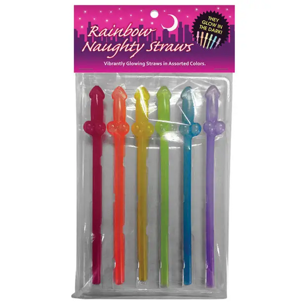 Naughty Glow in the Dark Rainbow Straws - Pack of 6 - Gay & Lesbian Products