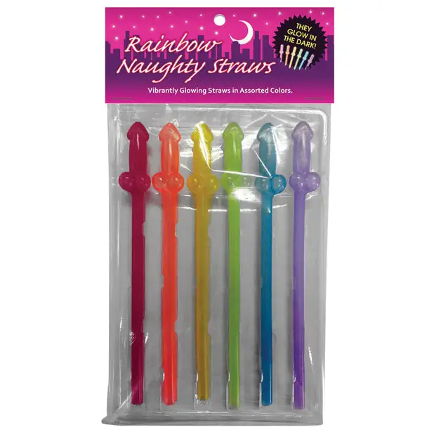 Naughty Glow in the Dark Rainbow Straws - Pack of 6 - Gay & Lesbian Products
