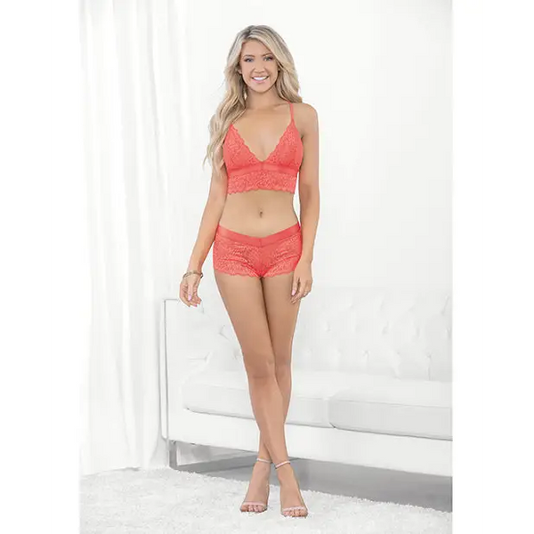 Neon Cami w/Wide Elastic Band & Booty Short Neon Coral XL - Lingerie - Hanging