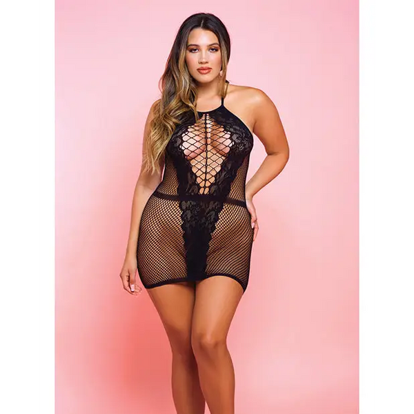 Netted Bad Romance Chemise Black QN - Lingerie - Plus/Queen - Packaged