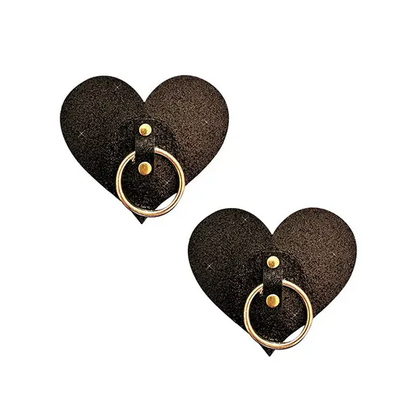 Neva Nude After Midnight Glitter Hoop Heart Pasties - Black O/S