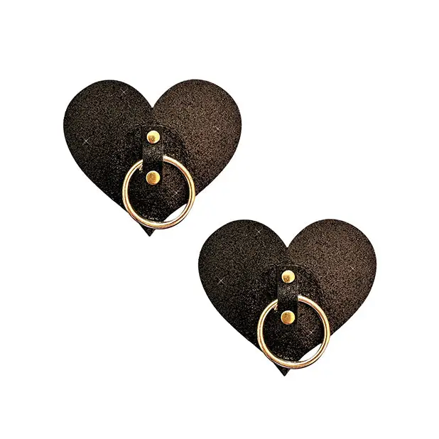 Neva Nude After Midnight Glitter Hoop Heart Pasties - Black O/S