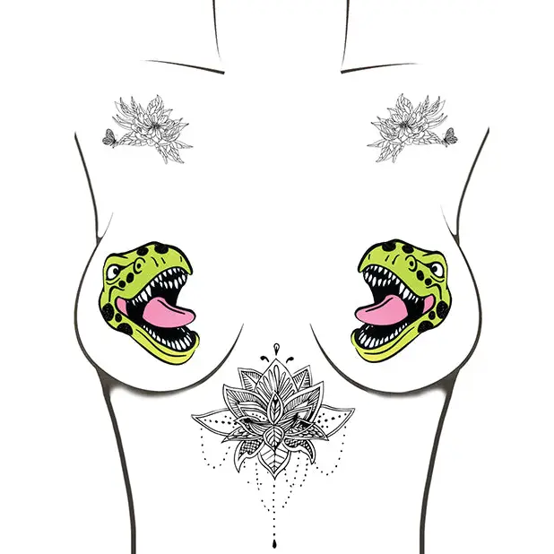 Neva Nude Black Light Dinosaur Pasties - Green O/S - Lingerie - Packaged
