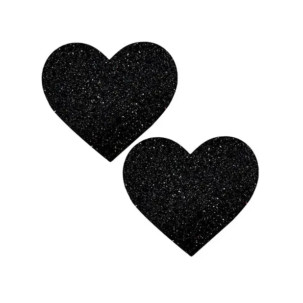 Neva Nude Black Malice Queen Status Glitter Heart Pasties - Black QN