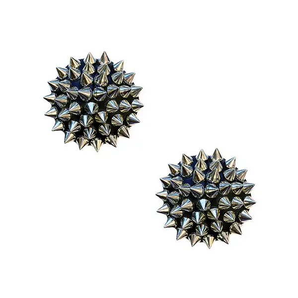 Neva Nude Burlesque Bowser Spike Pleather Reusable Silicone Pasties - Silver/Black O/S - Lingerie - Packaged
