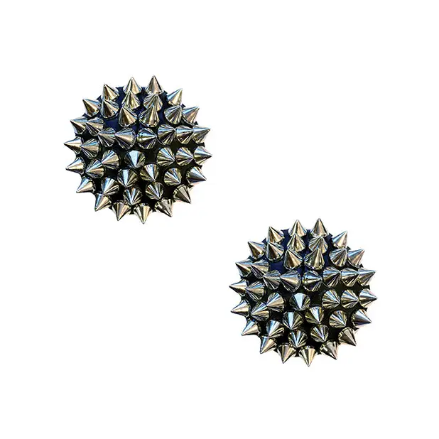 Neva Nude Burlesque Bowser Spike Pleather Reusable Silicone Pasties - Silver/Black O/S - Lingerie - Packaged