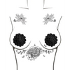 Neva Nude Burlesque Nightfall Roses Reusable Silicone Pasties - Black O/S - Lingerie - Packaged