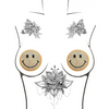 Neva Nude Burlesque Smile Face Jewel Reusable Silicone Pasties - Gold O/S - Lingerie - Packaged
