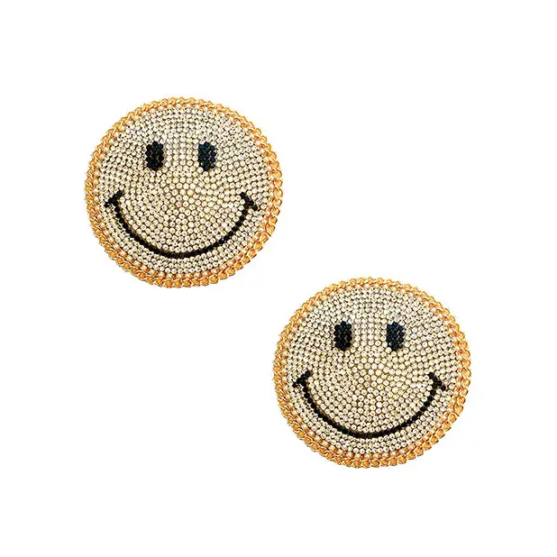 Neva Nude Burlesque Smile Face Jewel Reusable Silicone Pasties - Gold O/S - Lingerie - Packaged