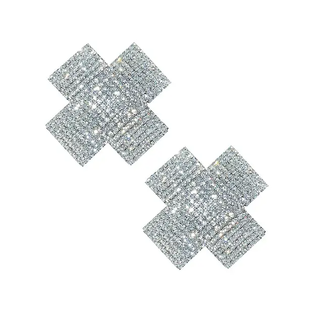 Neva Nude Cross Crystal Jewel Reusable Silicone Nipple Pasties - Clear O/S - Lingerie - Packaged