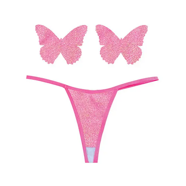 Neva Nude Naughty Knix Bella Rosa Shimmer G-String & Pasties - Soft Pink O/S - Lingerie - Packaged