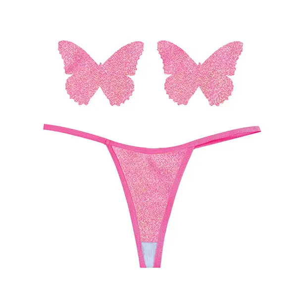 Neva Nude Naughty Knix Bella Rosa Shimmer G-String & Pasties - Soft Pink O/S - Lingerie - Packaged