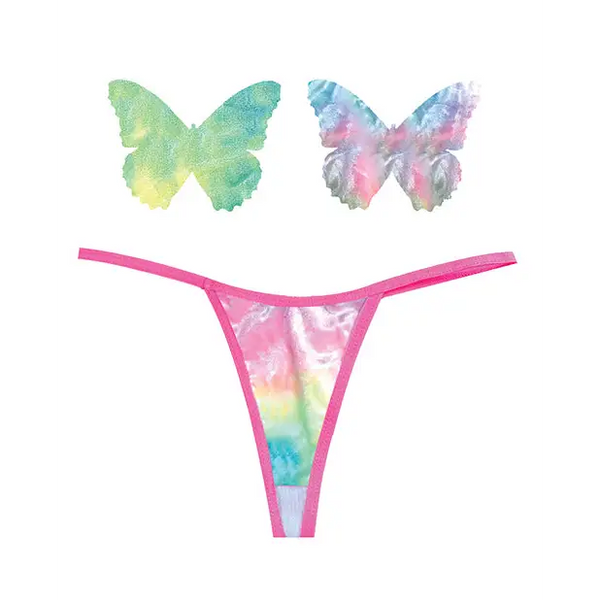 Neva Nude Naughty Knix Rainbow Sherbet Velvet G-String & Pasties - (Color Varies) Multi O/S - Lingerie - Packaged