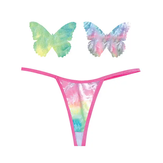 Neva Nude Naughty Knix Rainbow Sherbet Velvet G-String & Pasties - (Color Varies) Multi O/S - Lingerie - Packaged