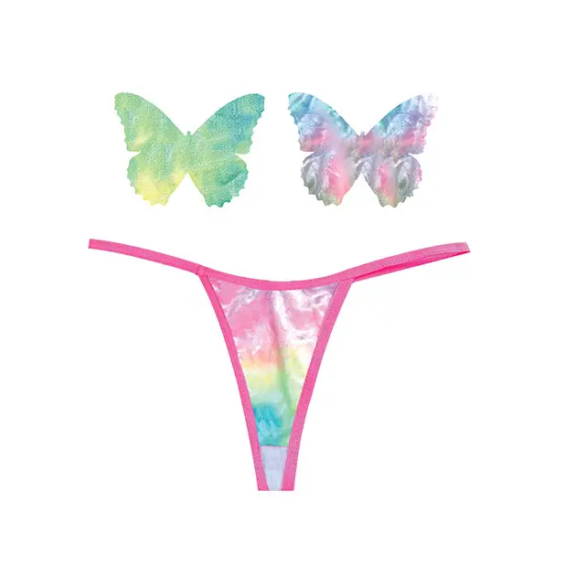 Neva Nude Naughty Knix Rainbow Sherbet Velvet G-String & Pasties - (Color Varies) Multi O/S - Lingerie - Packaged